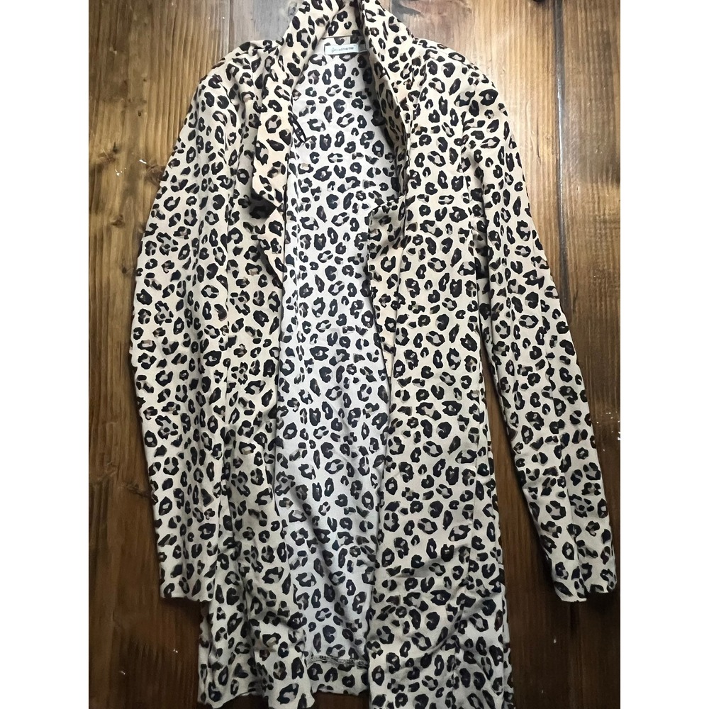 Stradivarius Leopard Print Duster Cardigan Womens Medium Tan Black Open Front‎